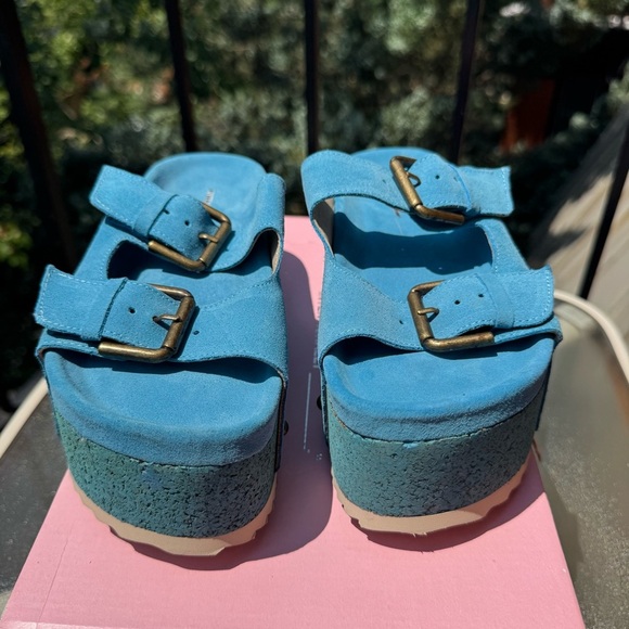 New Free People Rule Breaker Flatform Sandal Shoes Platform Suede Blue Capri 36 - Picture 5 of 17